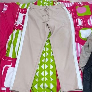 Le Chateau Beige Jogger Pants with White Stripes